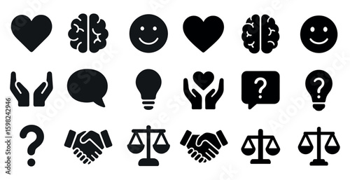 Communication and health solid icons set – filled, simple, universal symbols