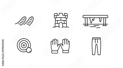 Winter sports line icon set. skiing, snowboarding equipment outline collection