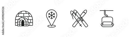 Winter sports outline icon set. skiing, snowboarding, cold weather symbols collection