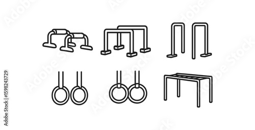 Fitness and gym equipment outline icon set for workout and training