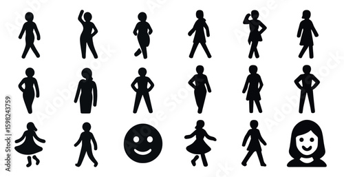 People silhouette icons set – solid, filled, human and character designs