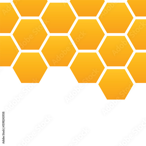 Abstract pattern seamless yellow hexagon honeycombs with negative space on white background