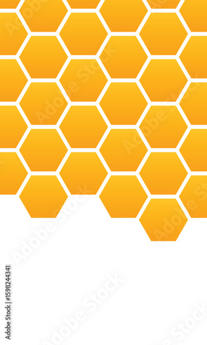Abstract pattern seamless yellow hexagon honeycombs with negative space on white background