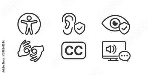 Accessibility and communication icon set. universal design outline collection