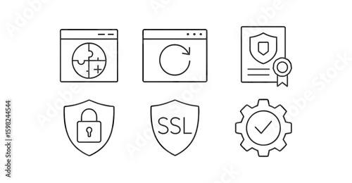 Web security, ssl line icon set. privacy, protection symbols in line art
