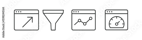 Business analytics line icon set. metrics, conversion, dashboard icons collection