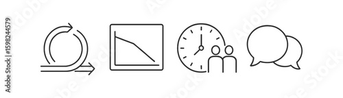 Project management outline icon set. planning, time, communication, agile symbols