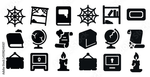 Halloween silhouette icons set – spooky, eerie, ghostly symbols for design