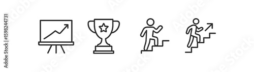 Business success line icon set. growth, achievement, and motivation icons outline collection