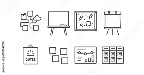 Project management outline icon set. planning, organization tools collection