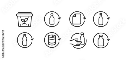 Recycling, environment linear icon set. waste, sustainability outline icons collection