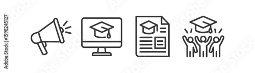 Education and graduation linear icon set. academic achievement and learning symbols