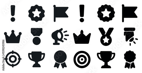Award and achievement icons set – solid, filled, prize and recognition symbols