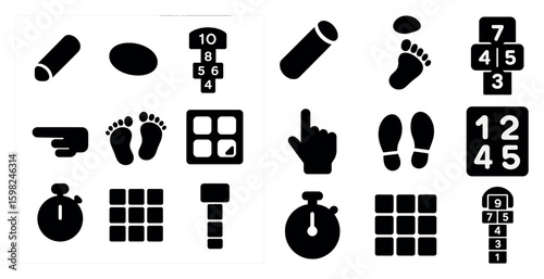 Childhood games solid icons set – playful, filled, recreational symbols