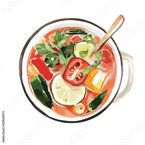 watercolor illustration of Tom Yum clipart isolated