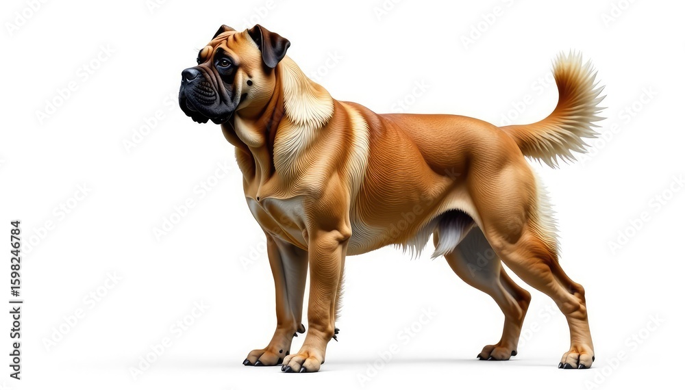 Obraz premium Majestic mastiff, powerful stance, white background, dog, design, stock photo