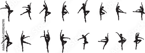 Ballet dancer silhouettes vector art collection for dance studio or ballerina design and artistic projects