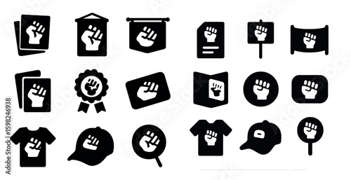 Protest and activism silhouette icons set – power, solidarity, social justice symbols