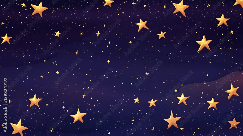 Twinkling Stars in Dark Blue Night Sky with Golden Light