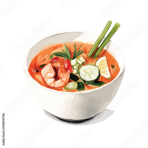 watercolor illustration of Tom Yum clipart isolated