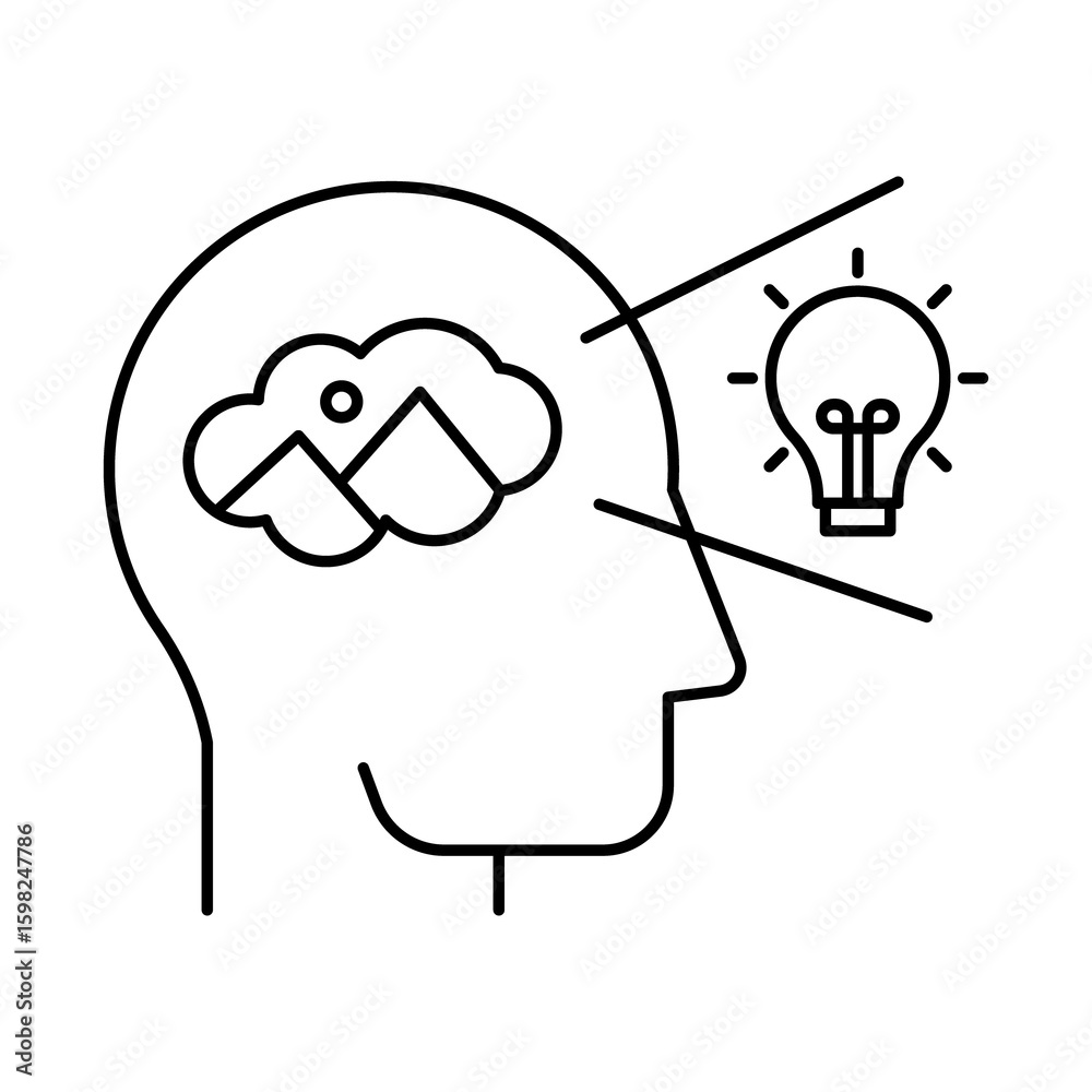Fototapeta premium Imagination Icon – Brain and Lightbulb Representing Creative Thought on Transparent Background.
