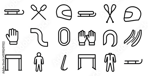 Winter sports icons set – outline, linear, skiing and snowboarding symbols