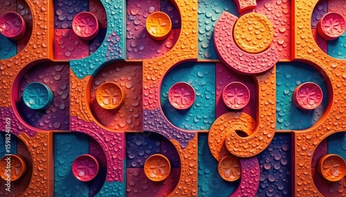 Repetitive geometric shapes form a stylish interior design pattern , circle, house, vintage