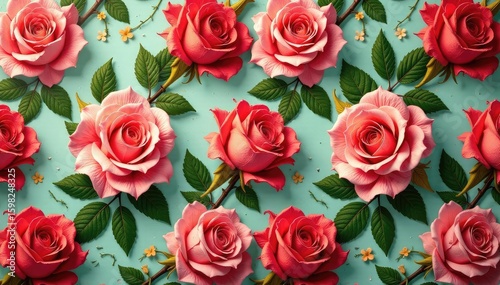 Intricate, repeating rose pattern on vintage wallpaper , decoration, petal, repeating