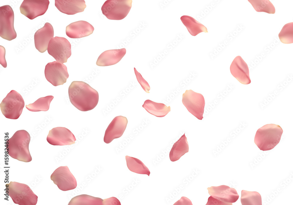 Realistic Illustration of Falling Pink Rose Petals on Transparent Background Realistic Illustration of Falling Pink Rose Petals on Transparent Background