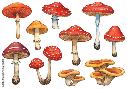 Set of Mushrooms Illustration on Transparent Background