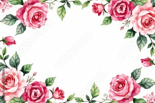 Delicate watercolor roses & leaves, repeating pattern, repeat, digital, green