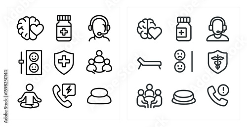 Healthcare and wellness outline icons set – health, medical, hospital symbols