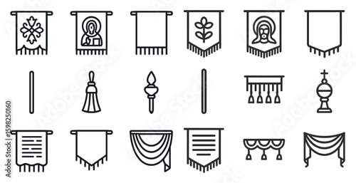 Christian and liturgical line icons set – religious, faith, worship symbols