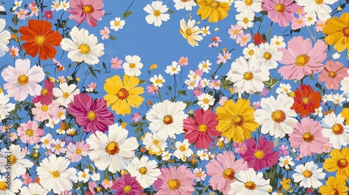 Colorful cosmos flowers floral background pattern design spring blossom art