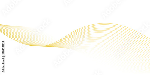 Abstract vector wavy lines flowing smooth curve gold gradient color on transparent background in concept of luxury, technology, science, music, modern, luxurious metallic line element for design 