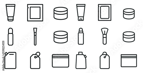 Cosmetic and beauty outline icons set – skincare, makeup, and spa symbols