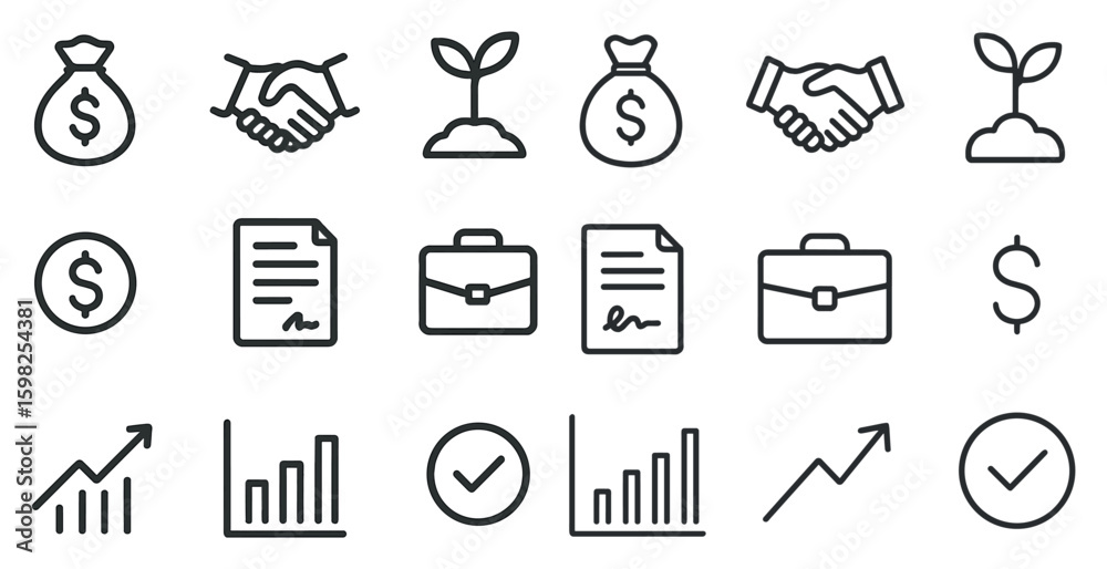 Fototapeta premium Finance and business outline icons set – linear, vector, money management tools