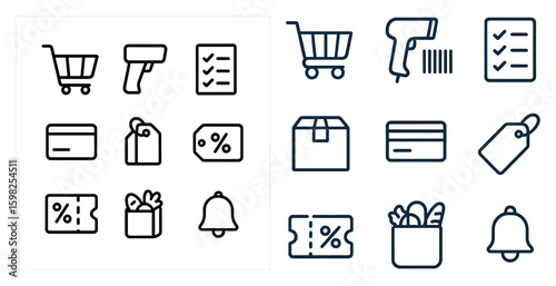 E-commerce and retail line icons set – outline, shopping, digital sales symbols