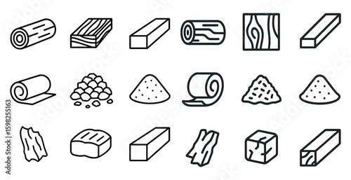 Building materials outline icons set – linear, flat, construction and design tools