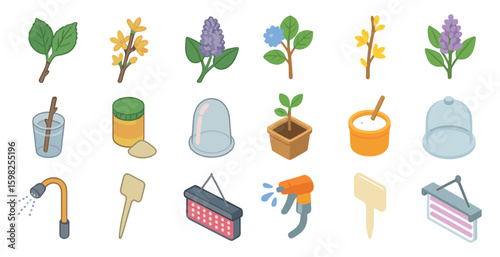 Gardening and plant linear icons set – flat, outline, nature and botany symbols