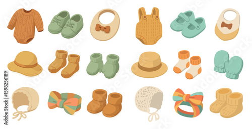 Baby clothing silhouette icons set – infant wear, apparel, fashion symbols