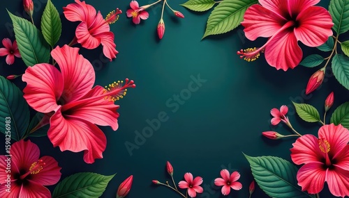 Bold hibiscus blooms and lush foliage, vibrant seamless design , hibiscus, seamless, lush
