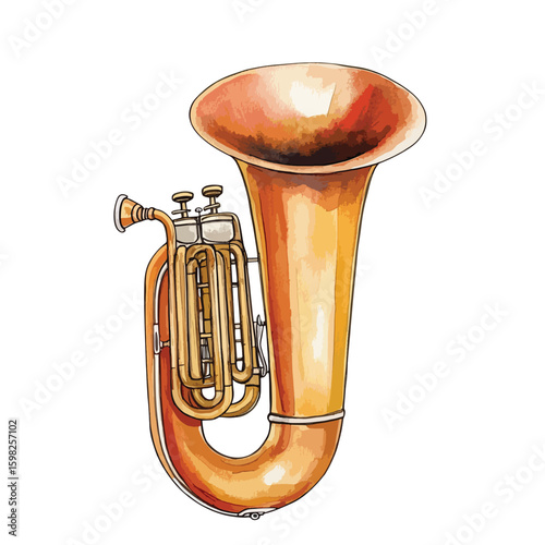 watercolor illustration of Tuba clipart isolated