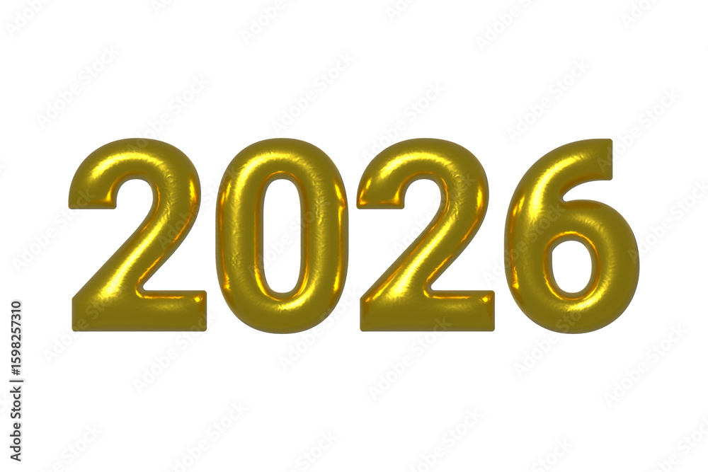 3D Gold Foil 2026 Lettering Text. Festive New Year Typography on White Background. Illustration 3D Gold Foil 2026 Lettering Text. Festive New Year Typography on White Background. Illustration