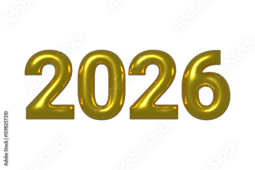 3D Gold Foil 2026 Lettering Text. Festive New Year Typography on White Background. Illustration