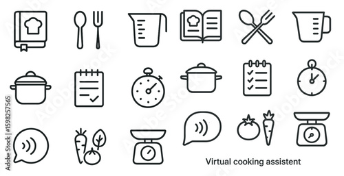 Cooking and kitchen linear icons set – outline, culinary, recipe symbols