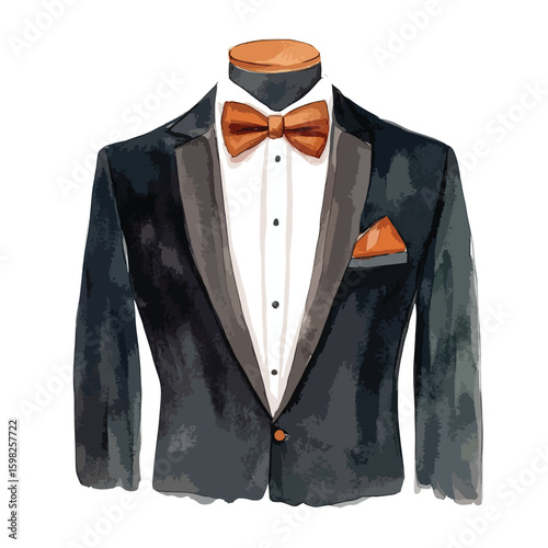 watercolor illustration of Tuxedo clipart isolated