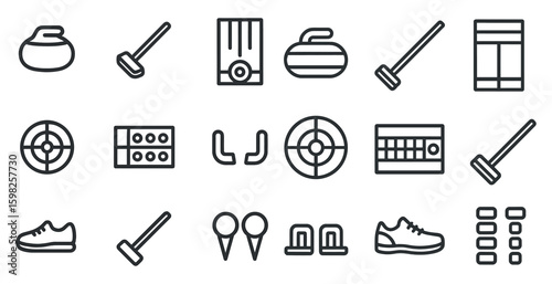 Curling and bowling line icons set – outline, sports, recreation symbols