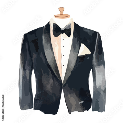 watercolor illustration of Tuxedo clipart isolated
