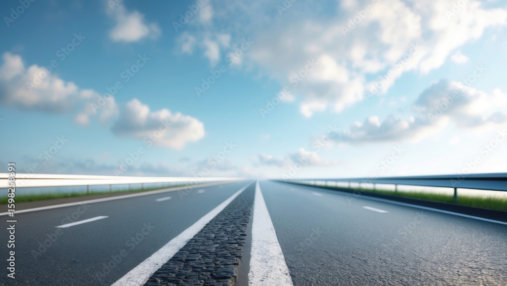 Fototapeta premium Empty highway road leading to the horizon under a partly cloudy sky